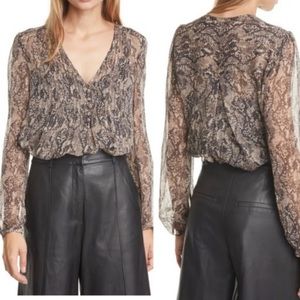 Veronica Beard Lowell Silk Pintuck Blouse in Snake Print, Size 4
